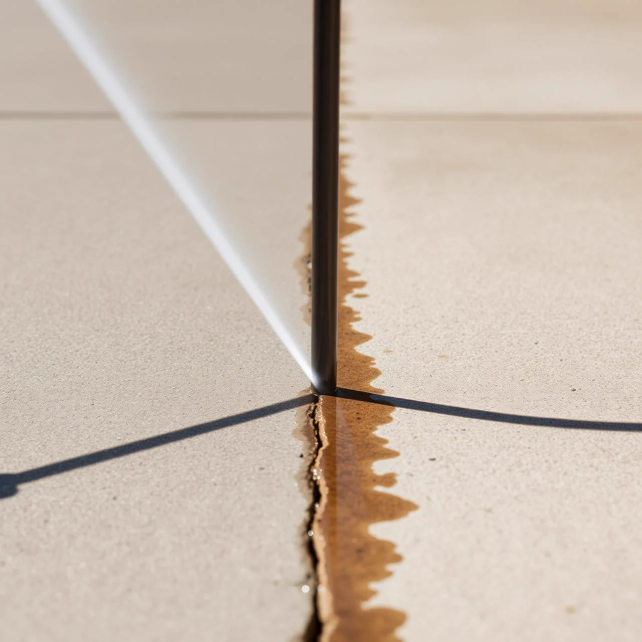 Pressure washer revealing a clean stripe across a dirty concrete patio
